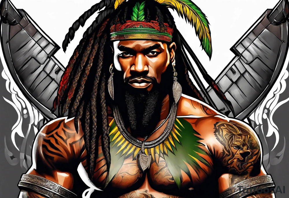jamaican warrior into Spartan soldier tattoo idea