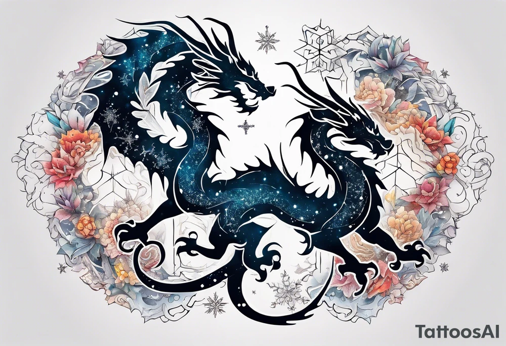 Constellation, dragon, snowflake tattoo idea