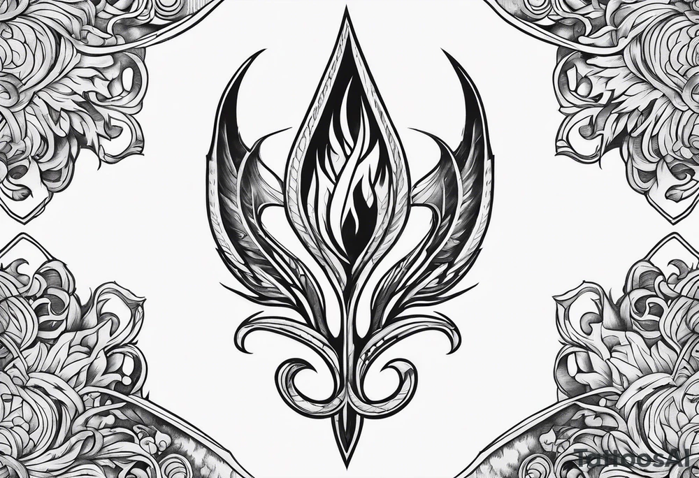 trident in flame tattoo idea