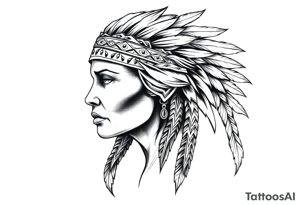 Fierce Female Native American with headband tattoo idea