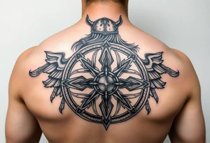 Viking Shield maiden, black work, intricate lines, realistic tattoo idea