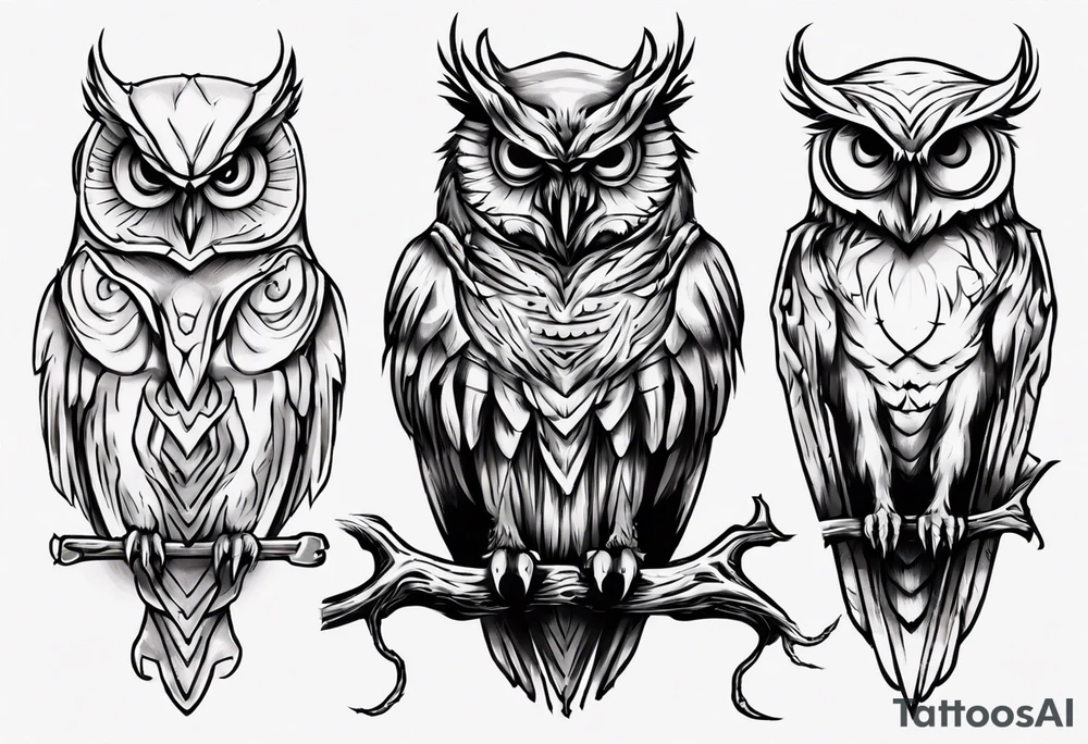 Demonic Owl looking to the rights tattoo idea