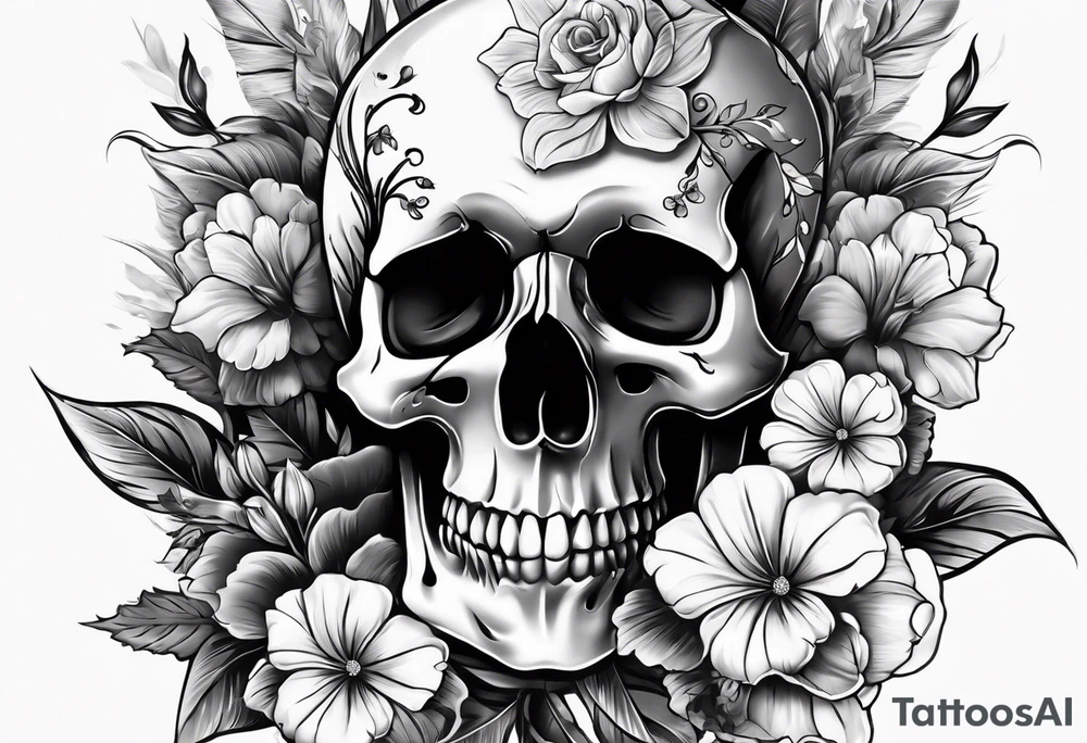Skull and flowers arm sleeve tattoo idea