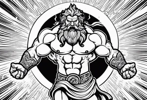 The enraged god Zeus the Thunderer with lightning bolts in a furious tattoo idea