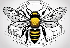 I would like a realistic, 3D tattoo of a bee exiting frontally from a hexagonal cell, the cell should give the impression of being inside the body tattoo idea