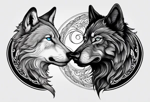 black wolf and white wolf in a ying yang style tattoo idea