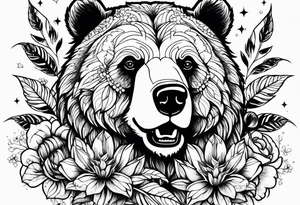 one bear roaring second bear normal 
flowers leaves tattoo idea