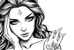 Fortuna as a beautiful woman with covered eyes by some material. She holds a scale tattoo idea