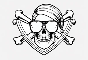 pirate flag with a female skull wearing glasses with two blonde buns and crossbones underneath, no hat tattoo idea