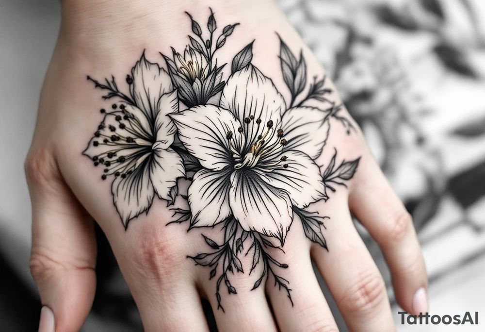 narcissus flowers, holly and jonquil flowers tattoo idea