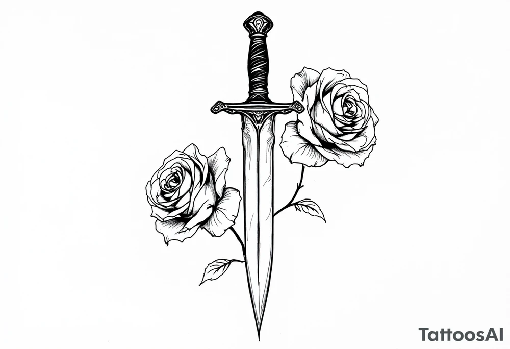 Roses with a dagger through them tattoo idea