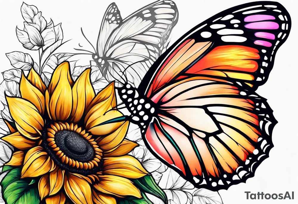 Half butterfly half sunflower tattoo idea