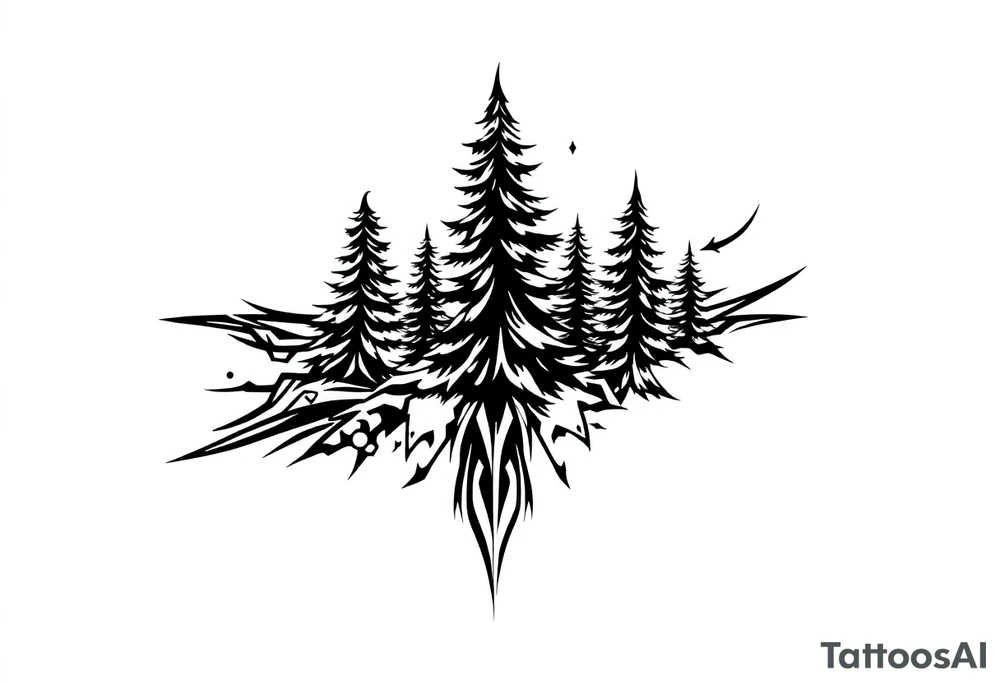 Coniferous forest tattoo sleeve black and gray tattoo idea