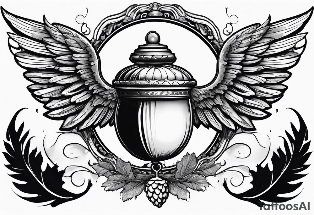acorn with wings and halo tattoo idea