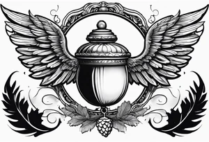 acorn with wings and halo tattoo idea