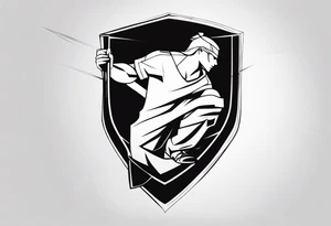 man crouched behind shield tattoo idea