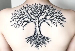Tree, roots, branches - a lively organic style, combined with the official scheme of sephirot Classic scheme of Sephiroth, symmetry, circles, clean lines, ancient aesthetics. tattoo idea