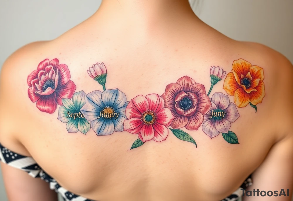 birthday month flowers for September January, June, May and July. Do not put months written on it tattoo idea