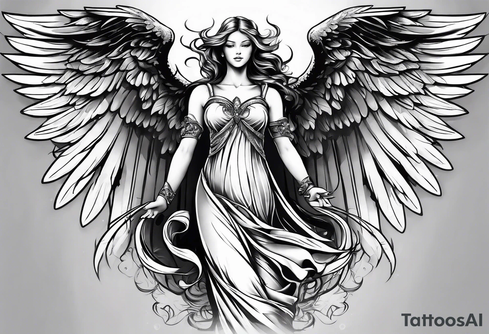 angel in black standing tattoo idea