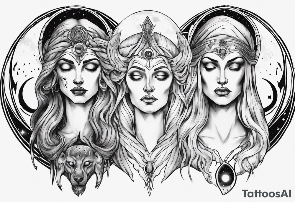 The High Priestesses. Hecate, Artemis and Selene morphing into One. Representing Magic, Intuition and The Moon. tattoo idea