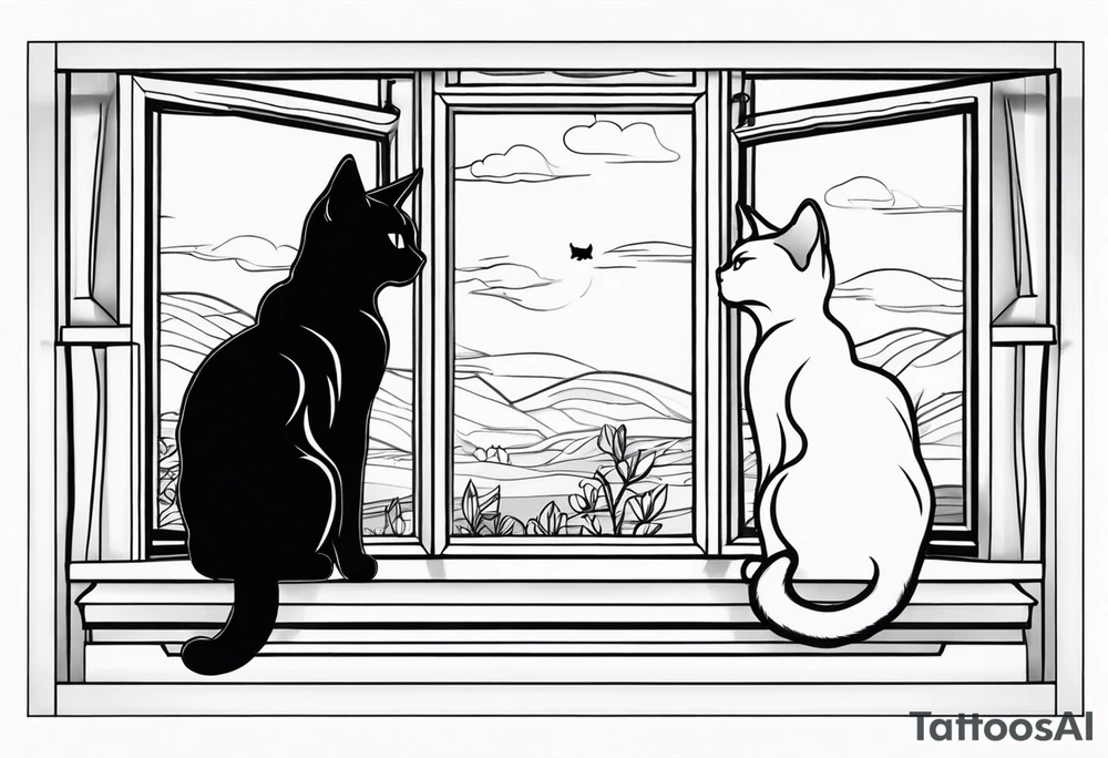cat and small dog looking out window tattoo idea