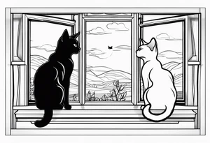 cat and small dog looking out window tattoo idea