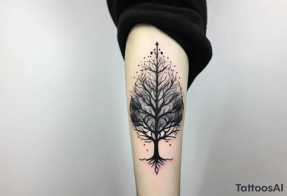 branch, tree, gothic vibes thin long area on forearm tattoo idea