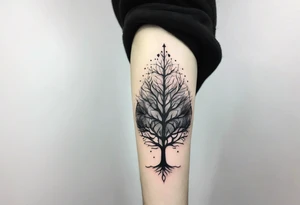 branch, tree, gothic vibes thin long area on forearm tattoo idea