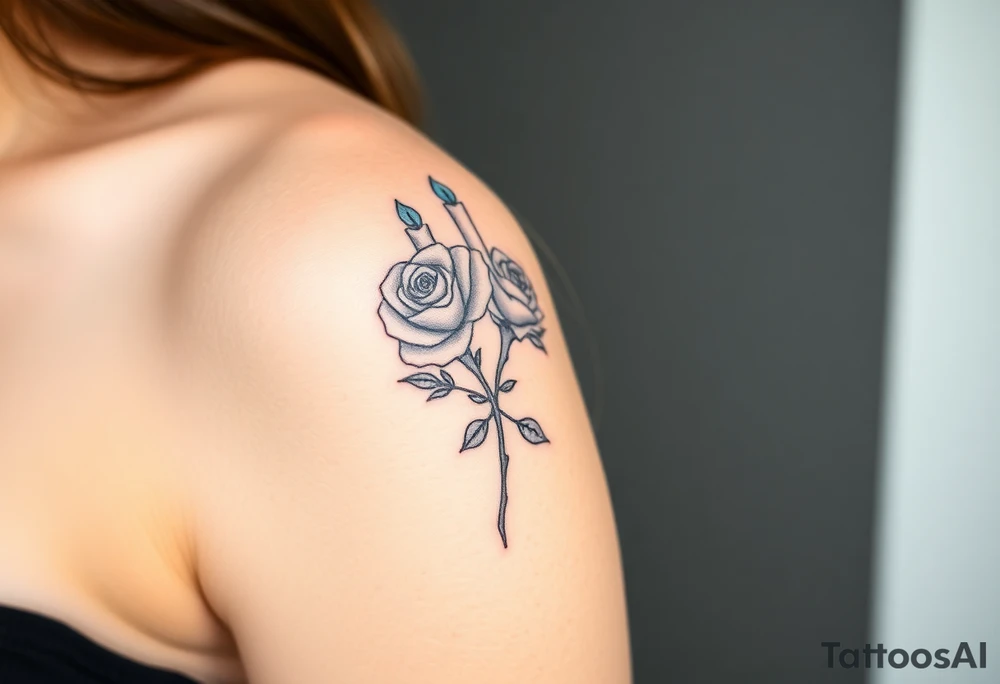Two hands, two roses, two candles, blue tattoo idea