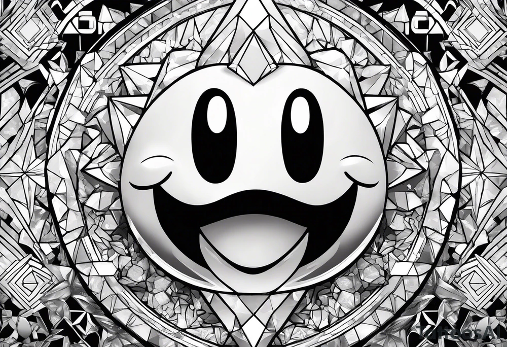 kirby smiling inside a long shinning crystal tattoo idea