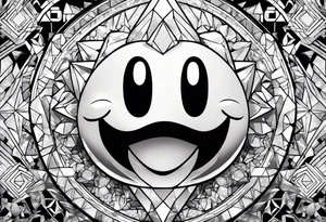 kirby smiling inside a long shinning crystal tattoo idea
