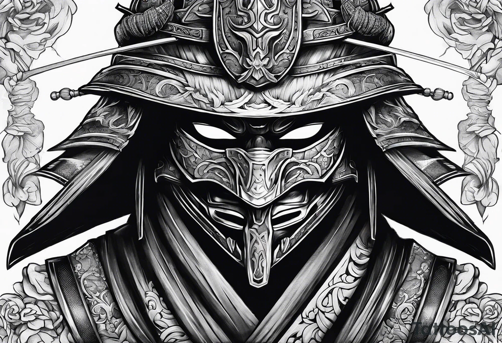 Ronin mask with sword going through it tattoo idea