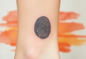 A negative space fingerprint on a watercolor background in warm sunset hues tattoo idea