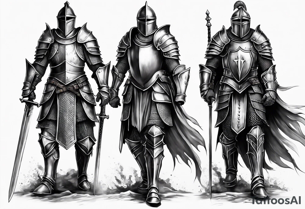 two sexy male knights in heavy armor full body tattoo idea