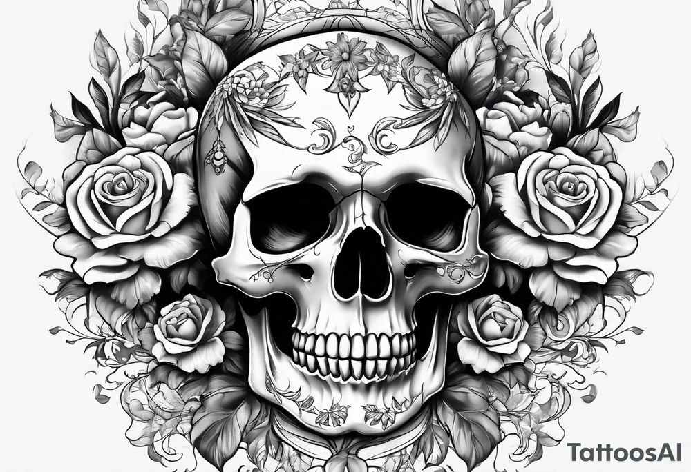 Skull, flowers, death, rebirth coverup tattoo idea Skull, flowers, death, rebirth coverup tattoo idea