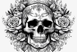 Skull, flowers, death, rebirth coverup tattoo idea