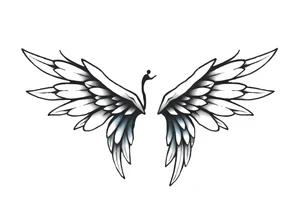 A minimalist wings tattoo that represents a shattered and betrayed gemini woman who fought hard throughout this year. With colors blue and black. Make it unique and rare. Without leaves and stem. tattoo idea