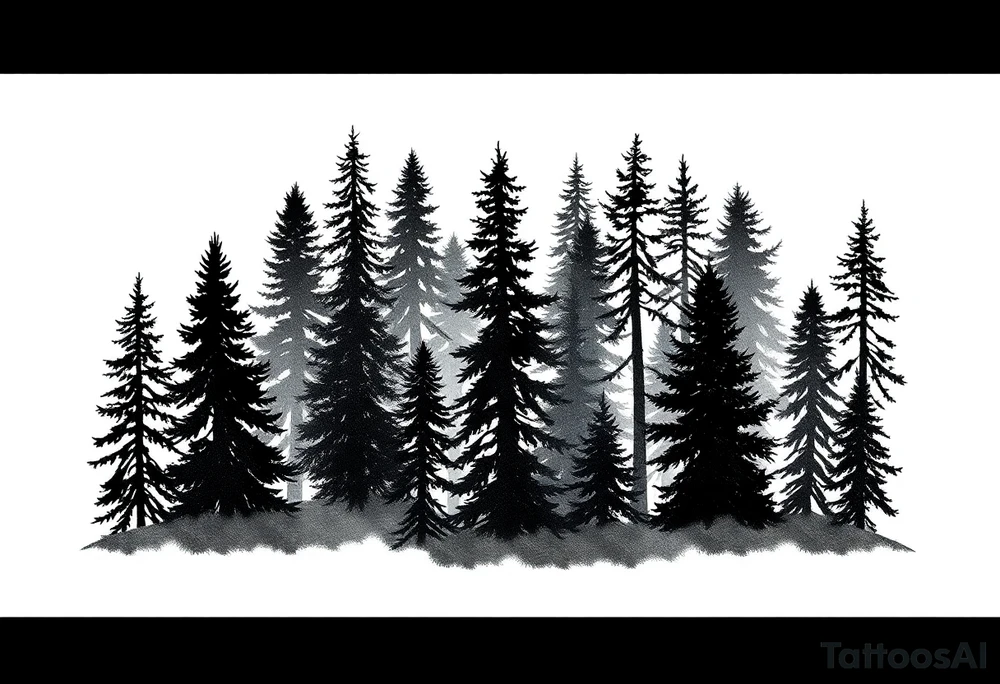 Coniferouse forest silhouette with black and gray trees tattoo idea Coniferouse forest silhouette with black and gray trees tattoo idea