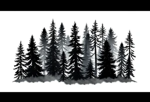 Coniferouse forest silhouette with black and gray trees tattoo idea