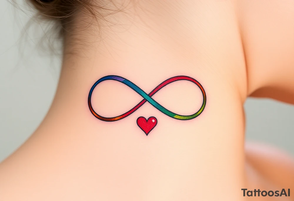 infinity symbol in rainbow colors and hearts at its ending tattoo idea
