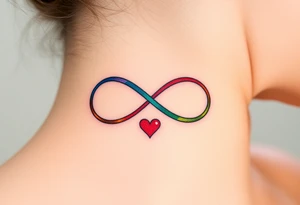 infinity symbol in rainbow colors and hearts at its ending tattoo idea