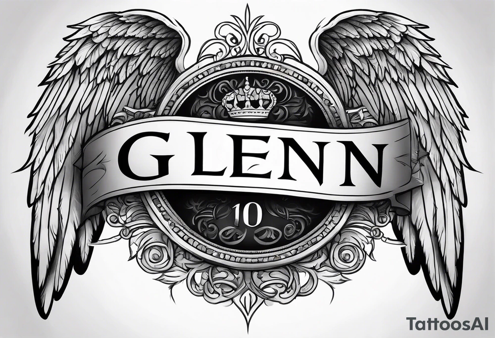The word Glenn on a banner with angel Wings tattoo idea