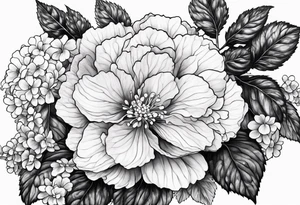 Begonia flower, hydrangeas, marigolds tattoo idea