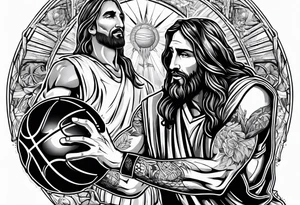 jesus christ playing basketball against messi tattoo idea