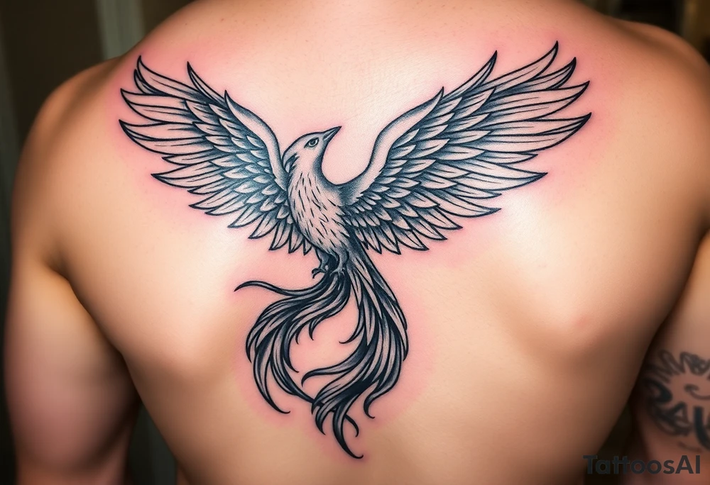 My wife is looking to get a tattoo of a phoenix on her thight. She wants it beautiful, in color, and potentially flying out of ashes upwards. A quote she likes is "it's time I break my chains and run with the giants" to go with it. So if that gives any new inspiration to it, please be creative and make the best looking tattoo possible! tattoo idea