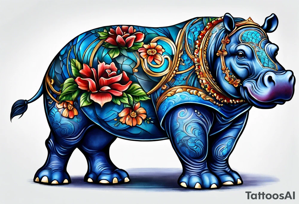 Blue Hippopotamus autism tattoo idea