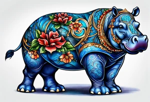 Blue Hippopotamus autism tattoo idea
