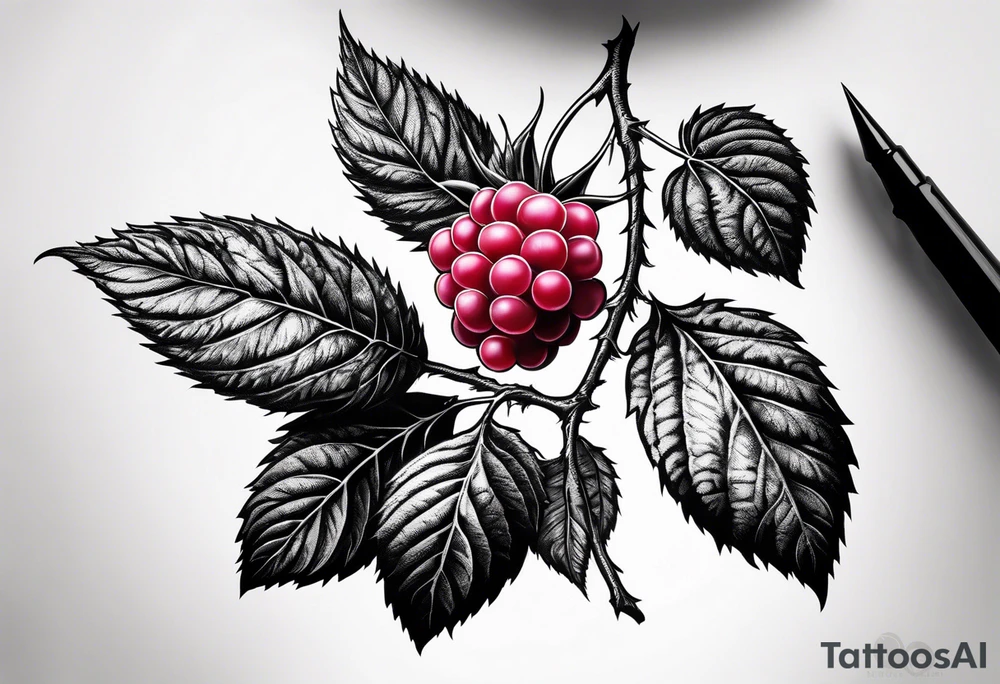 a single long raspberry branch that is growing downards tattoo idea