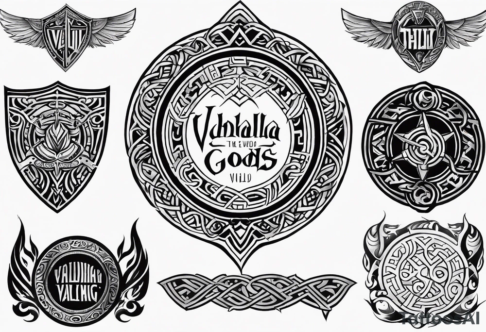 Valhalla viking gods shield tattoo idea
