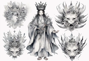 a white Amphiptere wearing a grey crown tattoo idea